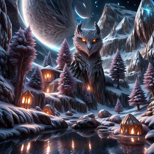 owl nature,fantasy picture,christmas landscape,winter forest,christmas owl,owl background,fantasy art,owl art,fantasy landscape,christmasbackground,winter magic,nordic christmas,christmas wallpaper,owls,winter animals,halloween owls,enchanted forest,krampus,elves flight,world digital painting