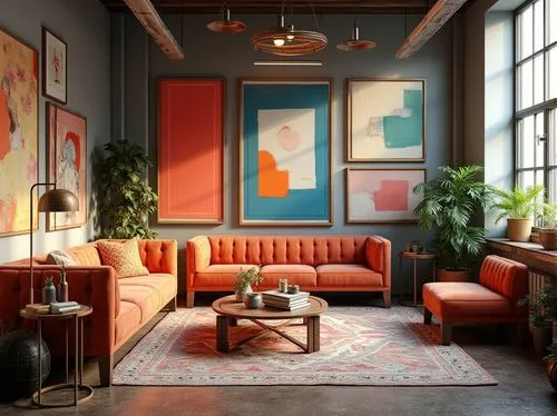 apartment lounge,sitting room,living room,interior decor,loft,livingroom,contemporary decor,interior design,modern decor,interiors,aperol,furnishings,an apartment,sofa set,mid century modern,home interior,lofts,teal and orange,chaise lounge,mid century sofa,Photography,General,Realistic