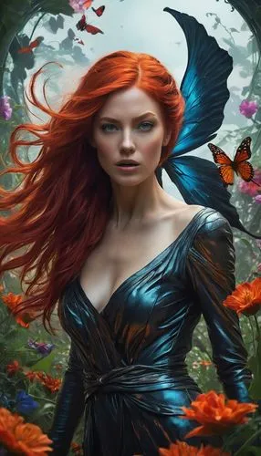 seelie,faery,faerie,fantasy picture,fantasy art,fae,red butterfly,butterfly background,fantasy portrait,fantasy woman,fairie,titania,persephone,orange butterfly,huiraatira,demelza,fairy queen,butterflies,julia butterfly,sorceror,Conceptual Art,Fantasy,Fantasy 11