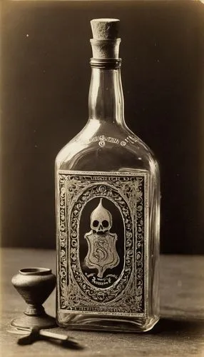 poison bottle,vintage skeleton,memento mori,ambrotype,medicine icon,skull and crossbones,calaverita sugar,apothecary,still life photography,tombstone,skull bones,vintage halloween,flagon,potions,flask,tequila bottle,skull and cross bones,empty bottle,tankard,poison,Photography,Black and white photography,Black and White Photography 15