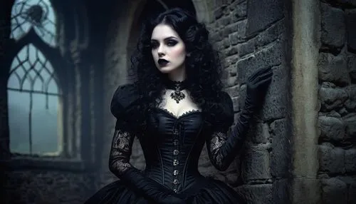 gothic woman,gothic fashion,gothic portrait,gothic dress,gothic style,gothic,dark gothic mood,goth woman,dark angel,gothic architecture,vampire woman,goth,victorian lady,vampire lady,witch house,dark art,goth like,victorian style,black angel,dark elf,Illustration,Realistic Fantasy,Realistic Fantasy 35