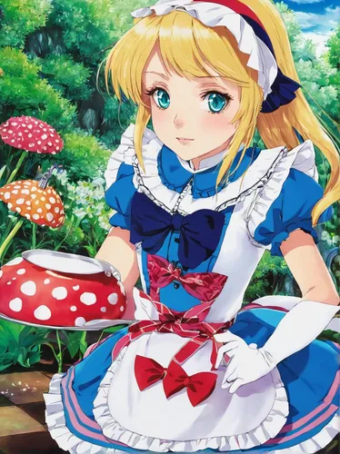 alice,alice in wonderland,frula,darjeeling,darjeeling tea,wonderland,vanessa (butterfly),belarus byn,jessamine,erika,heidi country,pontia,candy island girl,tea party,cinderella,fairy tale character,anime japanese clothing,jigsaw puzzle,forget-me-not,strawberry,Conceptual Art,Oil color,Oil Color 19