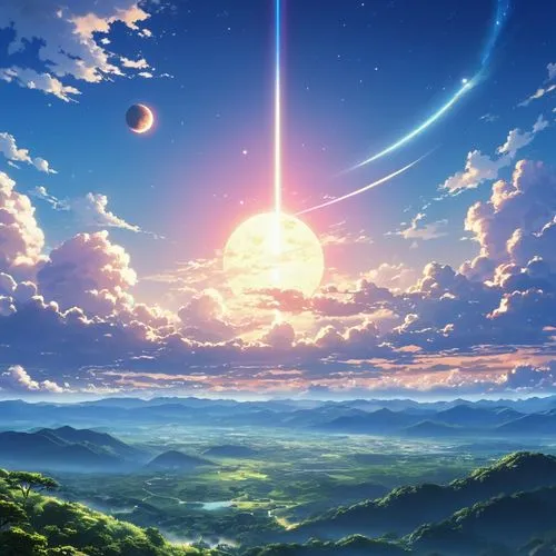 anime - style scene of a beautiful sky with a star and a planet, cosmic skies. by makoto shinkai, anime art wallpaper 4k, anime art wallpaper 4 k, anime art wallpaper 8 k, anime wallpaper 4k, anime wa