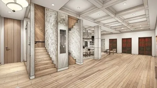 make modern rustic home entrance. add lighting, paint textures with colors. wood and plaster textures,hallway space,3d rendering,hoboken condos for sale,core renovation,walk-in closet,interior modern 