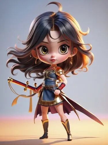 一位長髮飄逸的女孩跌倒的樣子,an animated girl in a blue dress with horns and a sword,mulan,longmei,zarina,female warrior,chibi girl,inara,Photography,General,Realistic