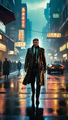 bladerunner,deckard,cyberpunk,nikkatsu,replicants,wallstreet,plissken,kamurocho,salaryman,walking man,kommissar,bebop,walking in the rain,kingpin,rainman,pacino,logan,replicant,gotham,chinatown