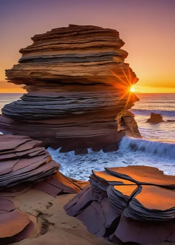 A fractured rock formation at Sunset Cliffs that looks like a puzzle.,sea stack,sandstone rocks,south australia,rock erosion,sunset cliffs,stacked rock,rock formation,the twelve apostles,cliffs ocean,