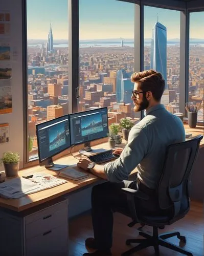 modern office,blur office background,working space,man with a computer,thinkcentre,office desk,offices,computer workstation,office worker,workspaces,workstations,office automation,telecommuters,creative office,deskpro,telepresence,cubicle,telecommuter,office,telecommuting,Illustration,Retro,Retro 11