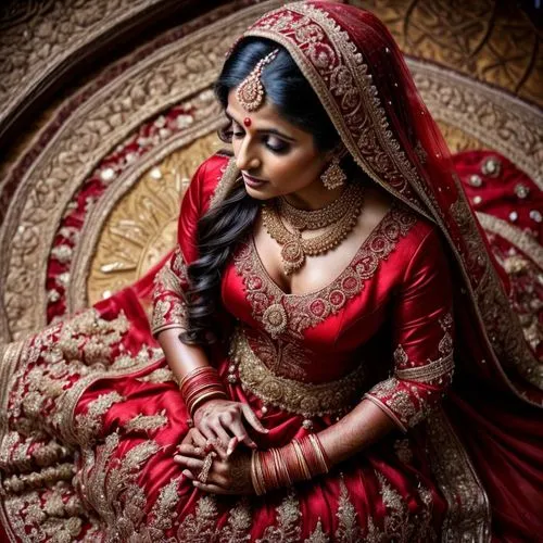 a woman wearing a red bridal outfit sits on a gold and red floral wall,indian bride,dulhan,indian woman,jodha,sabyasachi,bridal,the bride,indian girl,rajasthani,dowries,anarkali,draupadi,mandodari,bri