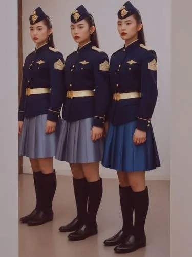 at random,three woman in uniform standing next to each other,a uniform,police uniforms,uniforms,military uniform,uniform,policewomen,Photography,General,Realistic