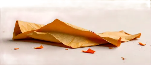 Torn paper, white background, crumpled texture, irregular edges, rough surface, creased folds, soft lighting, 3/4 composition, shallow depth of field, warm color tone, cinematic lighting.,crab rangoon