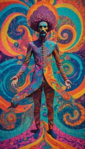  4 picture Collage of azazael,the image has an image of the man wearing a hat, in bright colors and his outfit,jimi,tacvba,lsd,davitian,psychedelia,oteil,Conceptual Art,Oil color,Oil Color 23