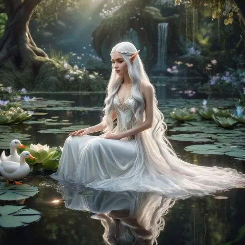 faery,fantasy picture,galadriel,faerie,white swan,the blonde in the river,lorien,ophelia,elfland,swan lake,white rose snow queen,fairy queen,kupala,cisne,fantasy art,tuatha,rusalka,peignoir,melusine,naiad,Photography,Fashion Photography,Fashion Photography 02