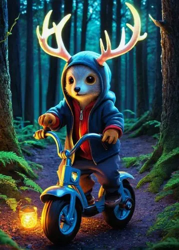 windigo,scooter riding,glowing antlers,enduro,lammy,scooter,Illustration,Japanese style,Japanese Style 05