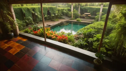 tropical jungle,landscape designers sydney,tropical house,landscape design sydney,rainforest,bamboo curtain,koi pond,exotic plants,luxury bathroom,garden pond,rain forest,aquarium decor,ryokan,garden 