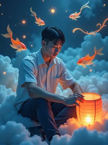 jianfeng,drawing with light,fantasy picture,fire artist,mid-autumn festival,photo manipulation