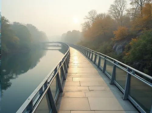 passerelle,donau,aare,footbridge,hanging bridge,scenic bridge,danube bridge,danube gorge,walkway,kanal,tiber bridge,danube lock,isar,plitvice,towpath,gorges of the danube,footbridges,autumn morning,morning mist,wooden bridge,Photography,General,Realistic