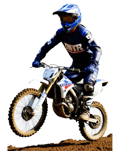 Dirt bike, racing, motocross, dynamic pose, flying mud, realistic wheels, metallic body, glossy paint, ripped knee pads, worn gloves, helmet with visor, shaded face, intense expression, low-angle shot