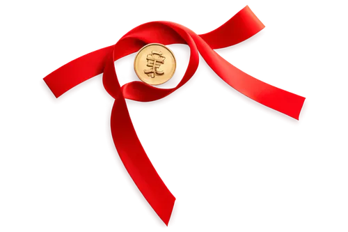 Gold coin, shiny surface, detailed texture, round shape, Chinese character for wealth, red ribbon tied around, luxury background, soft focus, close-up shot, dramatic lighting, high contrast, cinematic