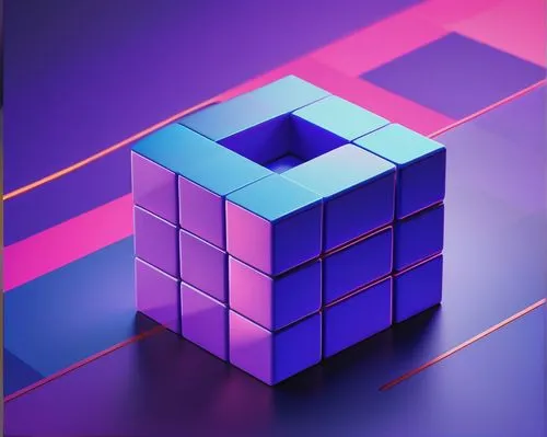 Purple checkerboard background, bright saturated color, 3D cube composition, low-angle shot, dramatic lighting, sharp focus, detailed texture, futuristic ambiance, neon glow, minimalist style, abstrac