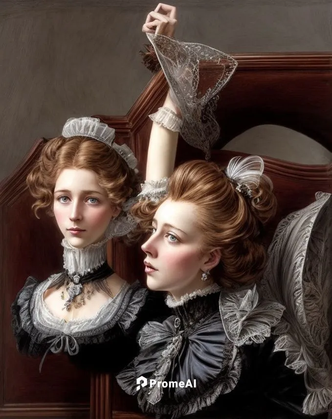 victorian,victorian fashion,victorian lady,victorian style,the victorian era,portrait of a girl,dressmaker,young women,crinoline,gothic portrait,joint dolls,two girls,doll looking in mirror,seamstress