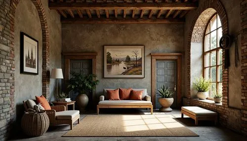 loft,sitting room,interior design,contemporary decor,interiors,alcove,living room,great room,interior decor,chaise lounge,livingroom,brick house,home interior,upholsterers,lofts,wooden beams,entryways,stucco wall,modern decor,berkus