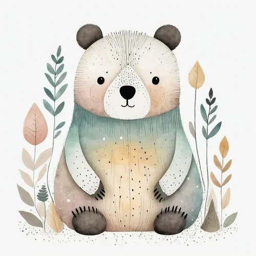 bear,bear cub,cute bear,eucalyptus,whimsical animals,icebear,cub,birch tree illustration,slothbear,bear teddy,forest animal,panda,little bear,woodland animals,bamboo,plush bear,ursa,hedgehog,kids illustration,giant panda,Art,Artistic Painting,Artistic Painting 49