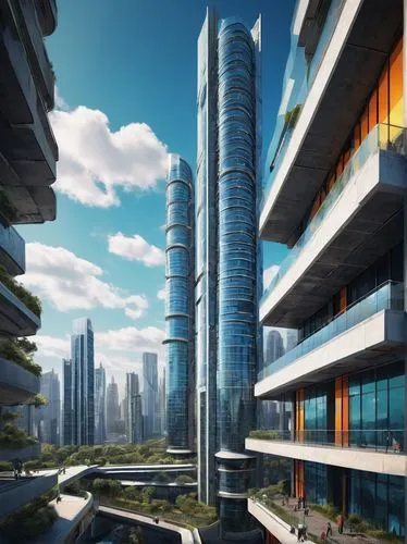 arcology,futuristic architecture,cybercity,futuristic landscape,skyscraping,megapolis,highrises,songdo,high rises,microdistrict,supertall,skyscapers,cybertown,ctbuh,urban towers,urbanworld,sky apartment,skyreach,cyberport,skyscrapers,Illustration,Realistic Fantasy,Realistic Fantasy 23