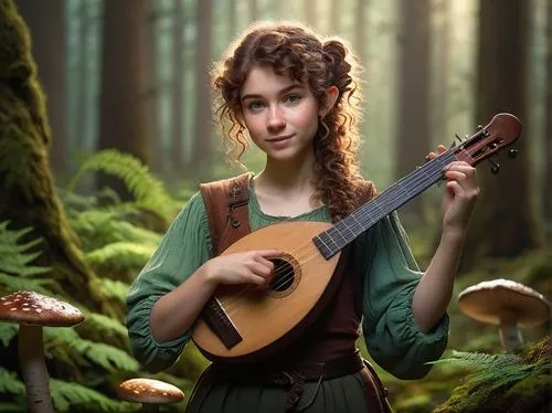 violin woman,folk music,fae,balalaika,celtic harp,fantasy portrait,violin player,art bard,faerie,dulcimer,girl with bread-and-butter,ukulele,forest clover,merida,musician,elven,fantasy picture,faery,elven forest,bard,Conceptual Art,Graffiti Art,Graffiti Art 10