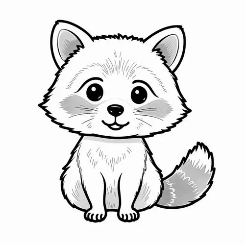 the little fox is looking at soing with big eyes,a small red panda,arctic fox,pomeranian,white fox,raccoon,little fox,Design Sketch,Design Sketch,Rough Outline