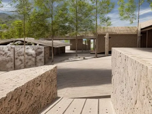 qasr azraq,3d rendering,caravanserai,zen garden,japanese zen garden,courtyard,landscape design sydney,palace of knossos,maya civilization,inside courtyard,dunes house,render,eco hotel,mud village,school design,natural stone,quarry stone,formwork,eco-construction,exposed concrete