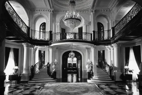 entrance hall,royal interior,cochere,lanesborough,bessborough,hallway,claridge,foyer,sursock,ornate room,claridges,rosecliff,palatial,ritzau,crown palace,chambres,chateauesque,farmleigh,entranceway,corridor,Photography,Black and white photography,Black and White Photography 08