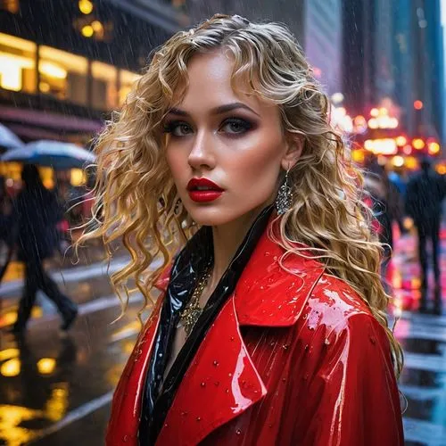 red lipstick,red lips,loboda,esti,tamta,stormy,in the rain,ann,giadalla,red,red coat,katya,blonde woman,rybarova,blonska,ksenia,karliova,vlada,blondie,leather jacket,Conceptual Art,Fantasy,Fantasy 04