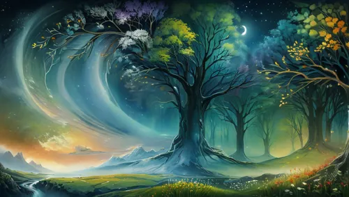 fantasy landscape,magic tree,Conceptual Art,Daily,Daily 32