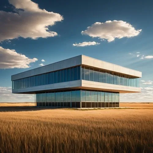 office building,modern architecture,vinoly,modern building,glass building,office buildings,fermilab,agribank,glass facade,prairies,dunes house,prairie,futuristic architecture,modern office,snohetta,bunshaft,wheatfield,cube house,company headquarters,cubic house,Illustration,Retro,Retro 10