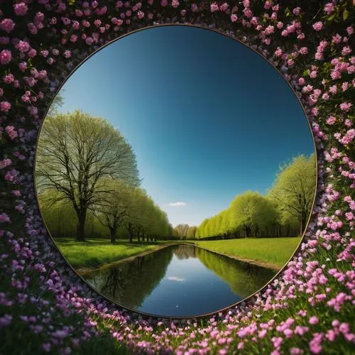 mirror in the meadow,springtime background,spring background,porthole,flower frame,nature background,Photography,General,Fantasy