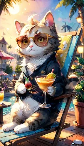 coladas,tea party cat,margaritaville,colada,cointreau,summer background,Anime,Anime,Cartoon