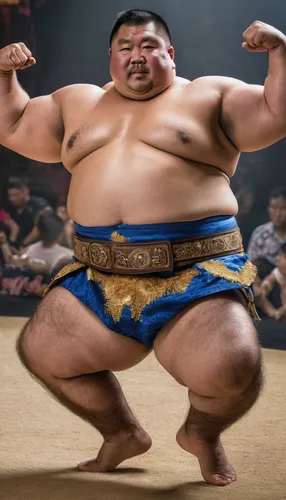 Chubby sumowrestler flexing muscle raising his both arm, very hairy chest and belly, body fullshot,sumo wrestler,mongolian wrestling,puroresu,buchardkai,wrestler,strongman,battōjutsu,dai pai dong,folk