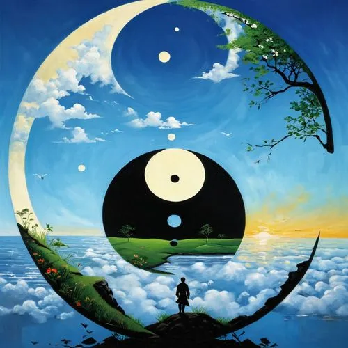 yinyang,yin yang,sun and moon,trigrams,taoism,takahata,my neighbor totoro,enso,moon phase,murakami,oneness,studio ghibli,moon and star,bagua,ghibli,global oneness,champloo,moon phases,taoist,fushigi,Conceptual Art,Oil color,Oil Color 07