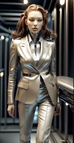 woman in menswear,sprint woman,female doctor,space-suit,women fashion,business woman,woman walking,white-collar worker,female model,businesswoman,metallic feel,spy,chrome steel,spy visual,men's suit,menswear for women,cgi,metallic,head woman,futuristic