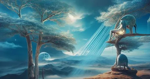 full nude very exotic and misty sky,a surreal scene with the moon and trees,fantasy landscape,fantasy picture,fantasy art,lorien,alfheim,dreamscapes,3d fantasy,sylphs,pillars of creation,thingol,mytho