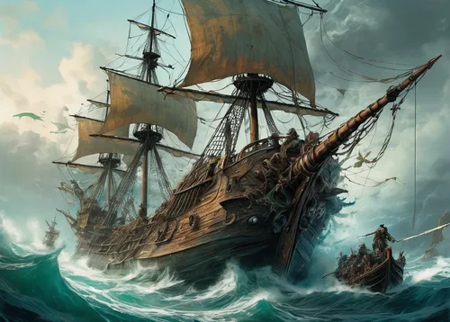 galleon ship,caravel,galleon,sloop-of-war,pirate ship,sea sailing ship,maelstrom,sail ship,steam frigate,full-rigged ship,barquentine,shipwreck,sea fantasy,mayflower,sailing ship,east indiaman,tallship,pirate treasure,ironclad warship,trireme,Illustration,Paper based,Paper Based 13