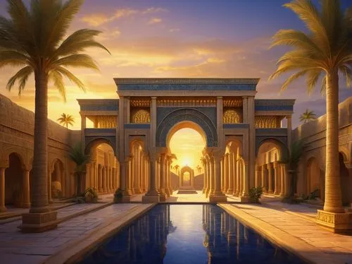 egyptian temple,dorne,arabic background,theed,riad,andalus,amanresorts,mamounia,islamic architectural,qasr al watan,hurriyah,karakas,sabaean,agrabah,persian architecture,qasr,hrab,maghreb,hammam,diriyah,Illustration,Abstract Fantasy,Abstract Fantasy 09