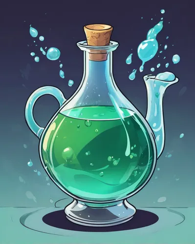 potions,potion,absinthe,poison bottle,green bubbles,alchemy,liquid bubble,distilled water,laboratory flask,decanter,crème de menthe,carafe,reagents,glass items,erlenmeyer flask,glass jar,agua de valencia,fragrance teapot,waterdrop,apothecary,Illustration,Japanese style,Japanese Style 07