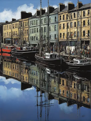 waterford,quayside,david bates,olle gill,harbour,bristol,cork,the waterfront,reflections in water,harbor,galway hooker,dublin,carol colman,aberdeen,boats in the port,wherry,northern ireland,docks,waterfront,old port,Illustration,Realistic Fantasy,Realistic Fantasy 06