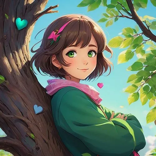 chihiro,kumiko,nanako,girl with tree,chako,chieri,Illustration,Abstract Fantasy,Abstract Fantasy 01