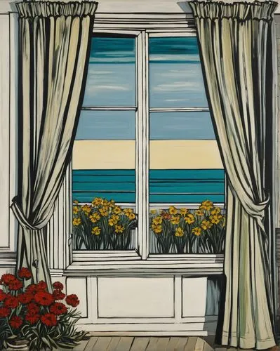 window with sea view,window treatment,seaside view,window with shutters,sea beach-marigold,window valance,french windows,window curtain,window covering,curtains,bedroom window,bay window,seaside country,sea view,david bates,window blinds,window screen,ocean view,carol colman,window blind,Art,Artistic Painting,Artistic Painting 01