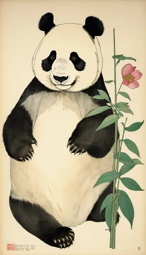 chinese panda,giant panda,kawaii panda,panda,panda bear,pandas,pandabear,french tian,kawaii panda emoji,oriental painting,little panda,rose flower illustration,flower animal,flower illustration,lun,bamboo,oliang,chinese art,po,flowers png,Illustration,Retro,Retro 05