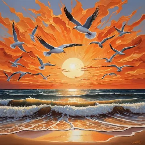 flying sea gulls,sea gulls,gulls,sea birds,seagulls flock,dubbeldam,Illustration,Realistic Fantasy,Realistic Fantasy 43