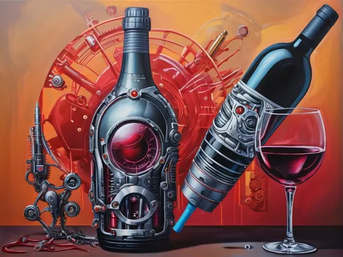 bottle of wine,wine bottle,a bottle of wine,drop of wine,winemaker,a glass of wine,wine diamond,red wine,biomechanical,glass of wine,wine,wine bottle range,wine bottles,cybernetics,oil painting on canvas,wine house,wine raspberry,winegrowing,glass painting,wild wine,Conceptual Art,Sci-Fi,Sci-Fi 03